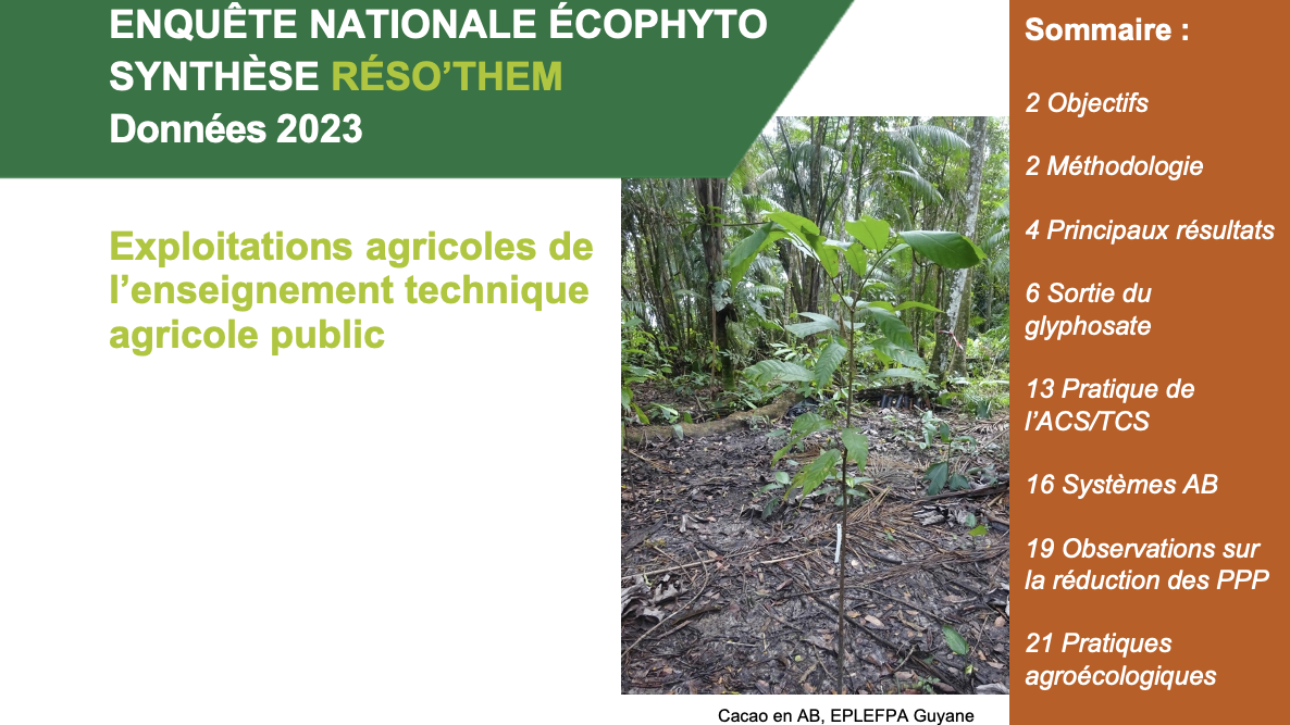 Résultats de l enquête nationale Ecophyto 2023 Projet d animation et